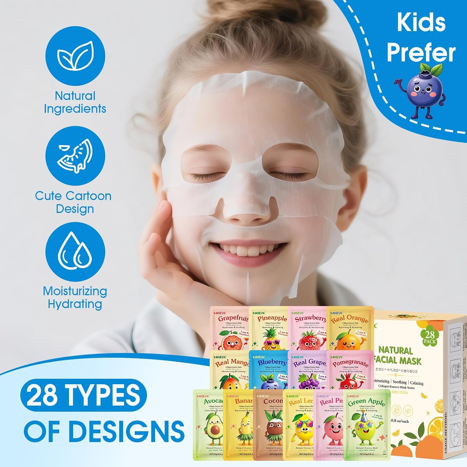 KONEUK child wearing mask enjoying hydration and playful design