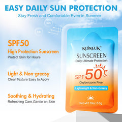 KONEUK single packet close-up highlighting sealed travel-friendly sunscreen packet