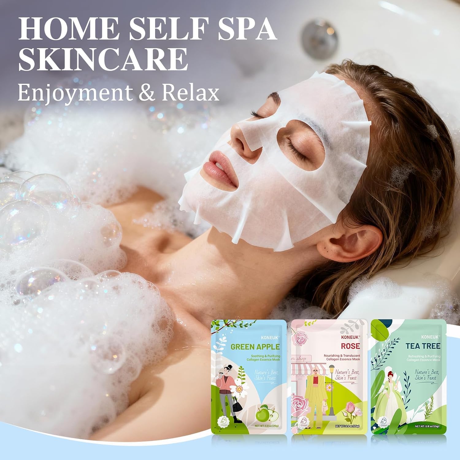 KONEUK masks arranged as spa party spread and gift box, ideal for gifting