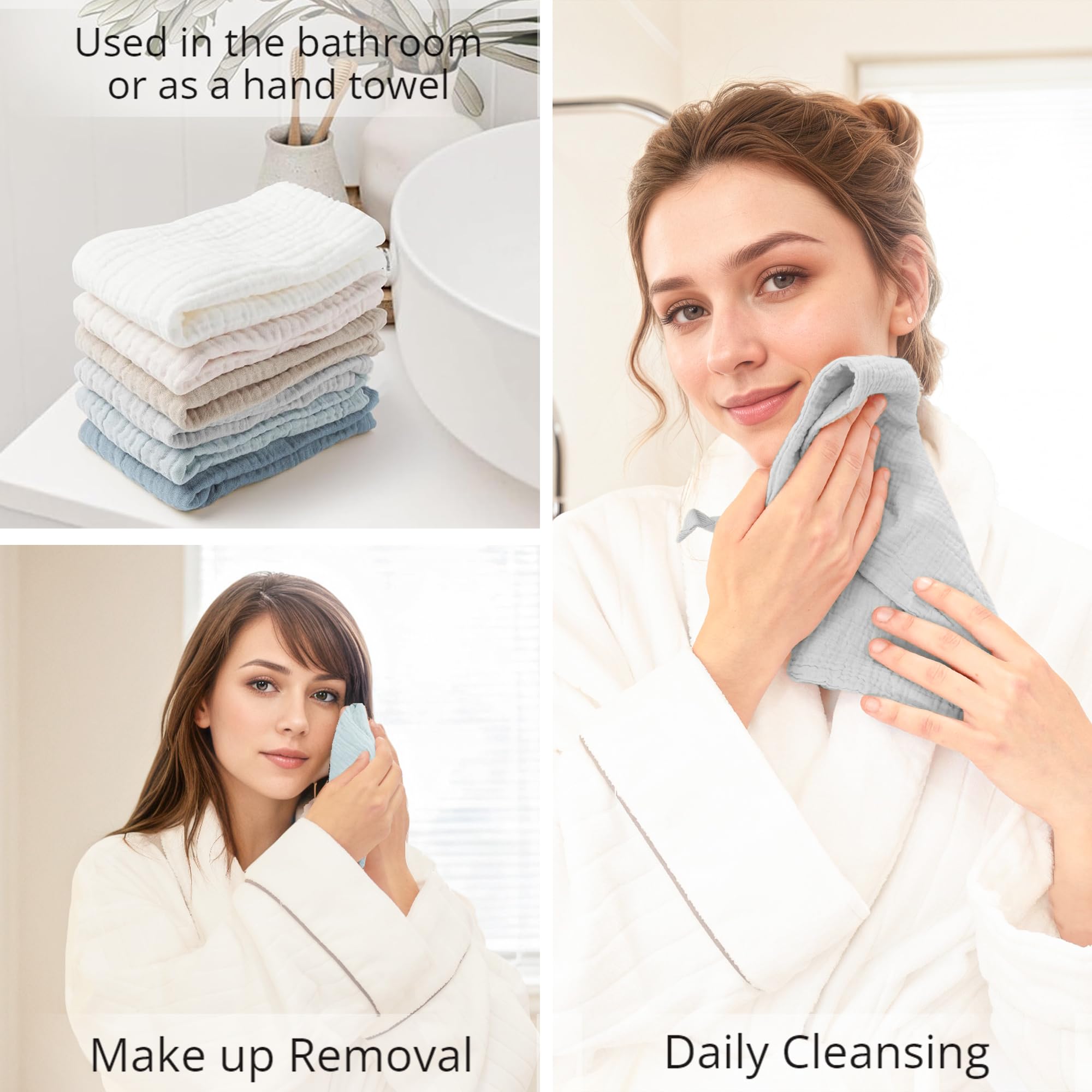 Konssy washcloths folded stack showing scale and compact storage for travel convenience