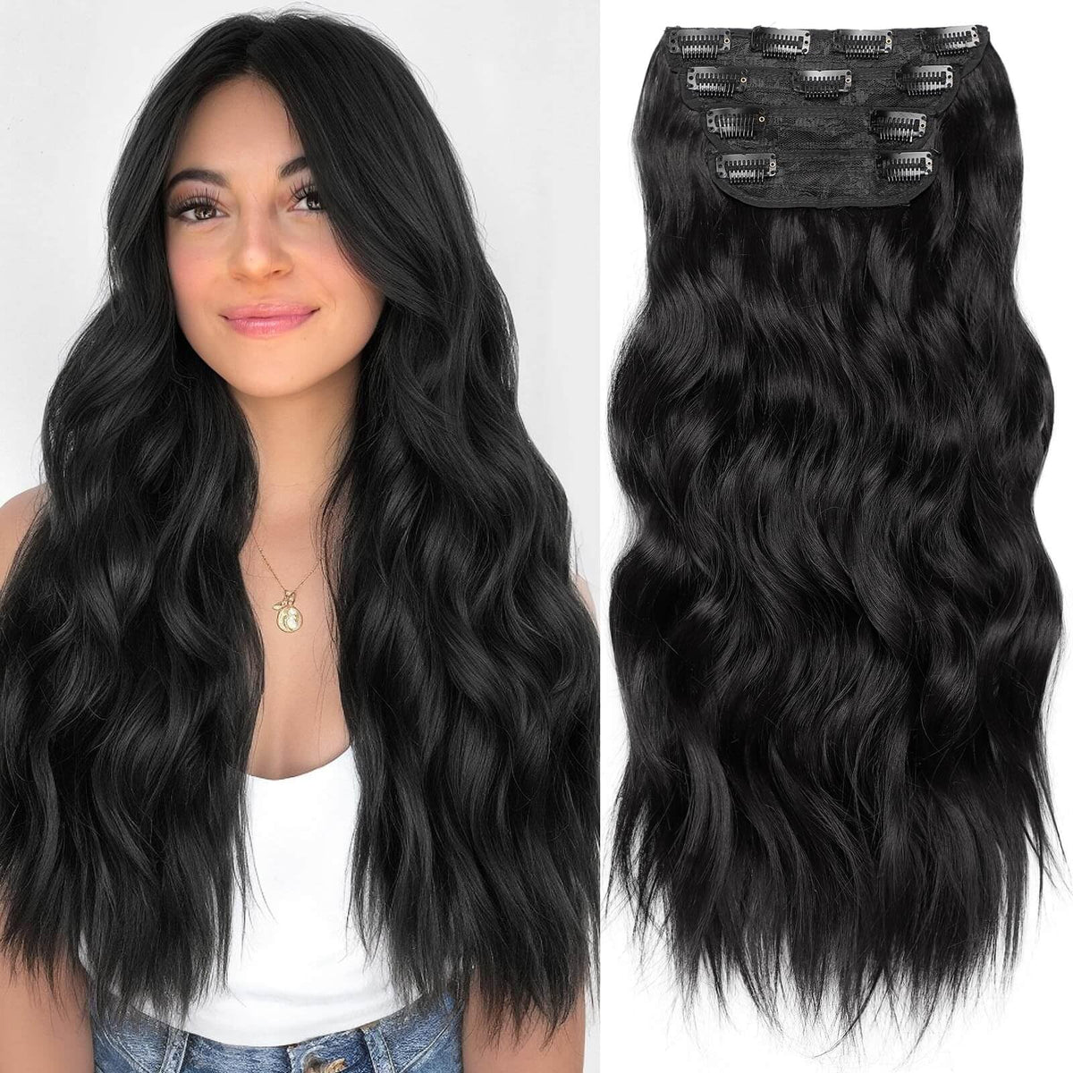 KooKaStyle front packaging showing full 20-inch clip-in set and benefits