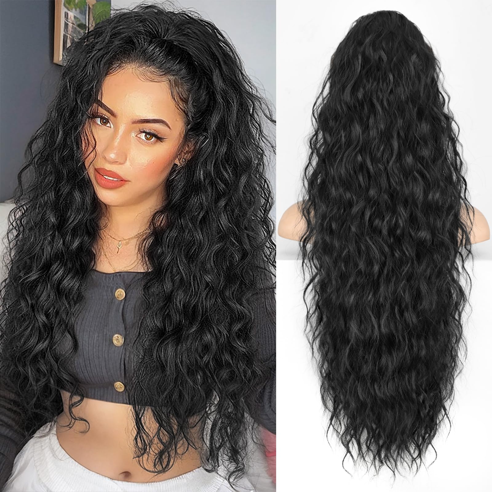 KooKaStyle front packaging showing black 30 inch ponytail and benefits