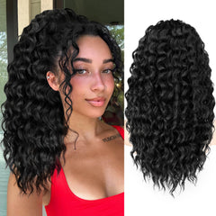 KooKaStyle front view of 18-inch black yaki-curly ponytail showing full volume and instant style