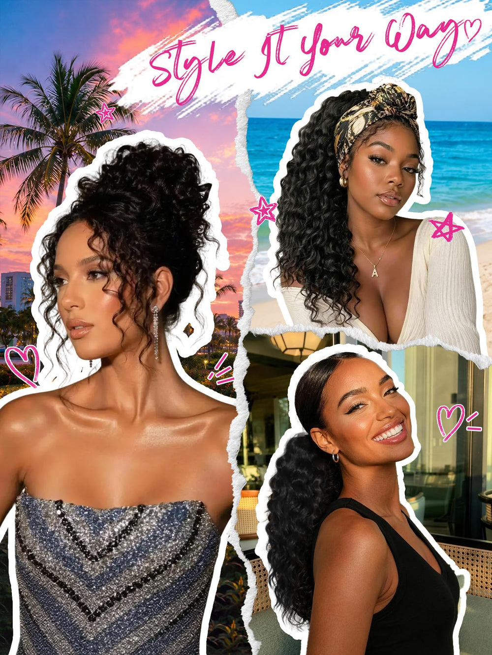 KooKaStyle worn high on model illustrating elevated ponytail with natural blending benefit