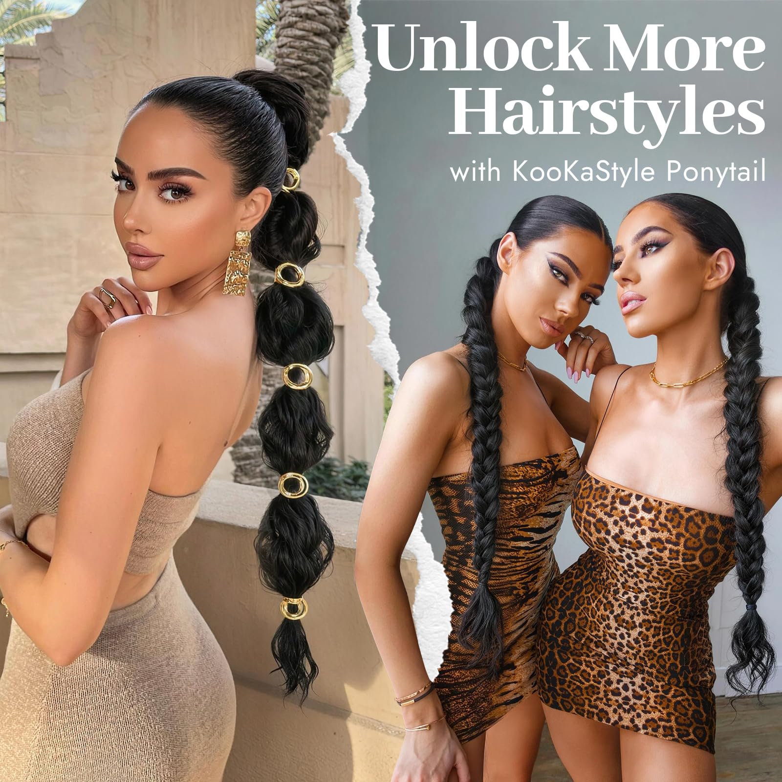 KooKaStyle worn high ponytail showing length and full curls