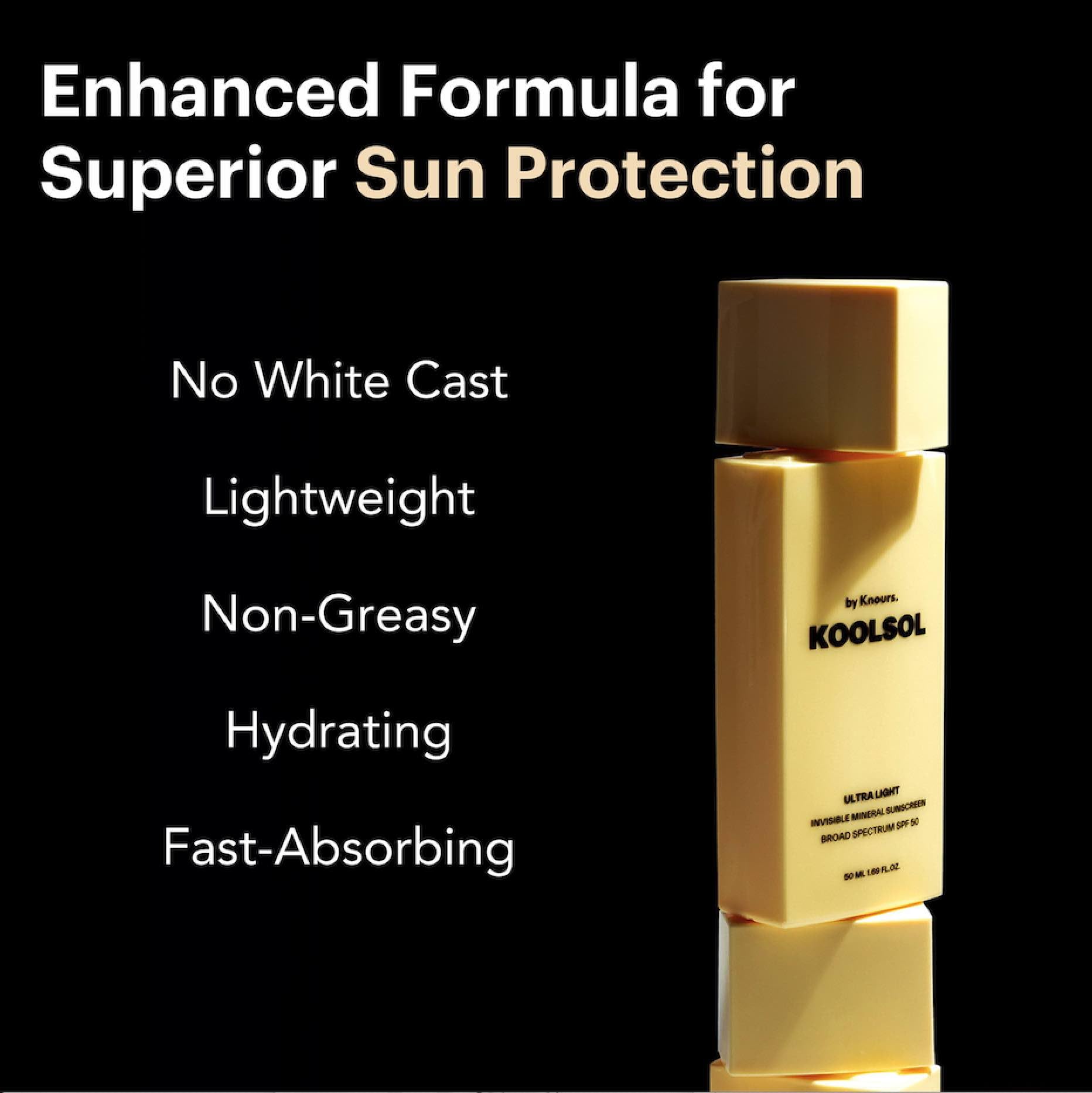 KOOLSOL next to passport showing travel-friendly 50mL size benefit