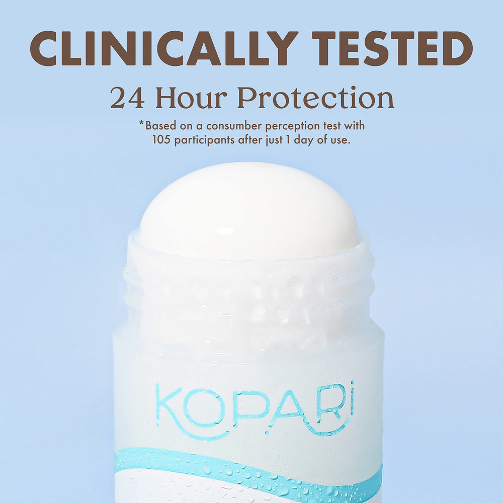 Kopari clear stick texture close-up demonstrating smooth, residue-free application
