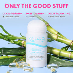 Kopari deodorant in hand for scale illustrating compact travel-friendly size