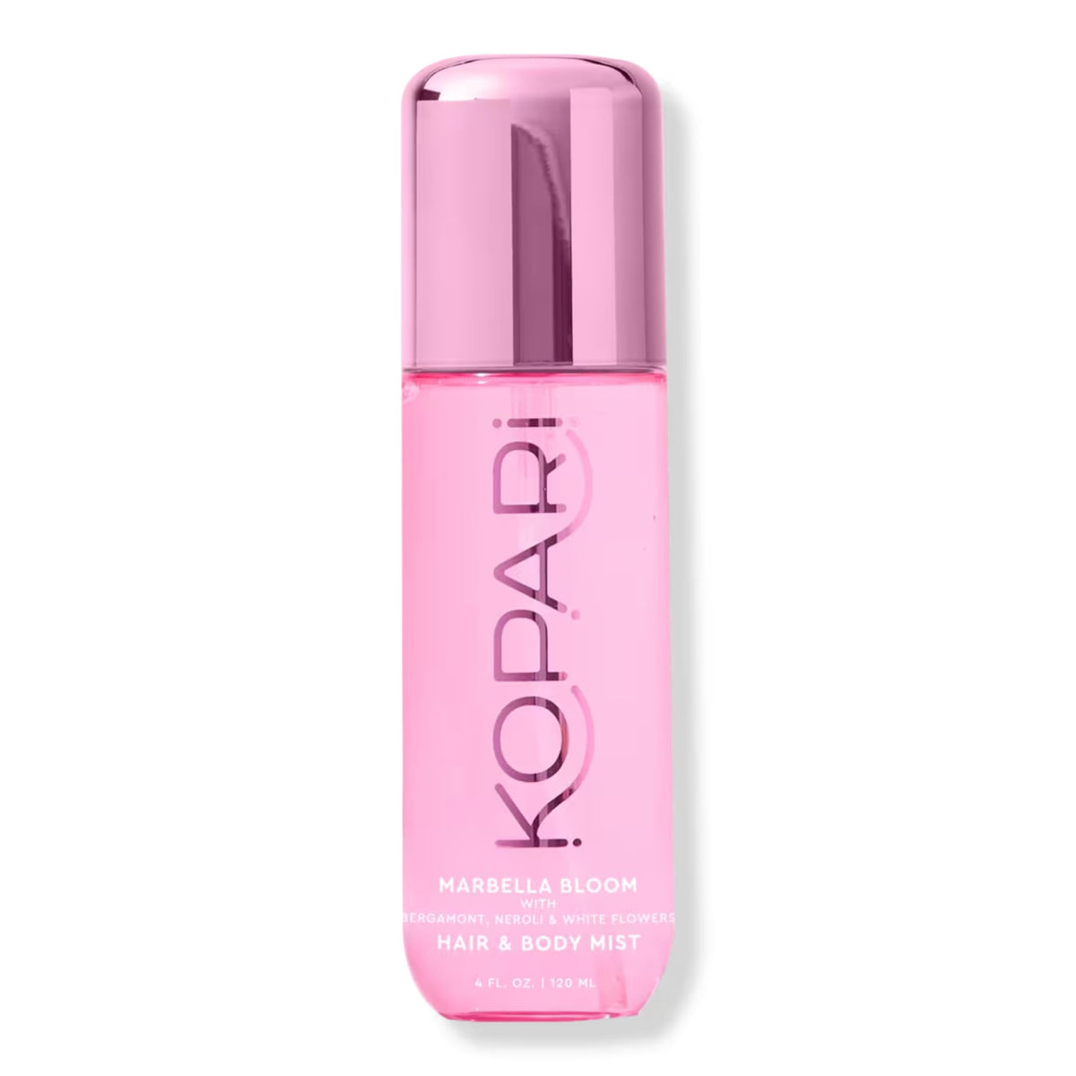 Kopari bottle front view showing clean design and floral appeal