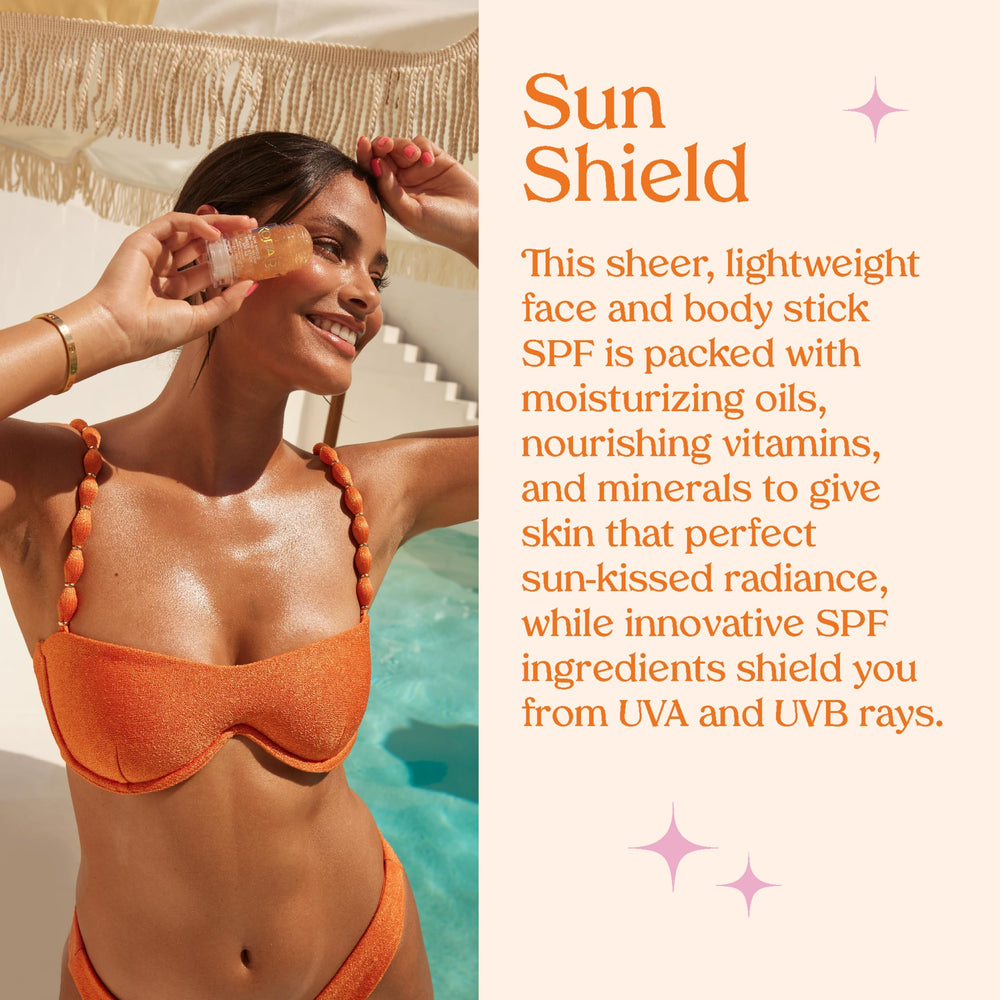 Kopari Sun Shield being applied to face for quick reapplication benefit