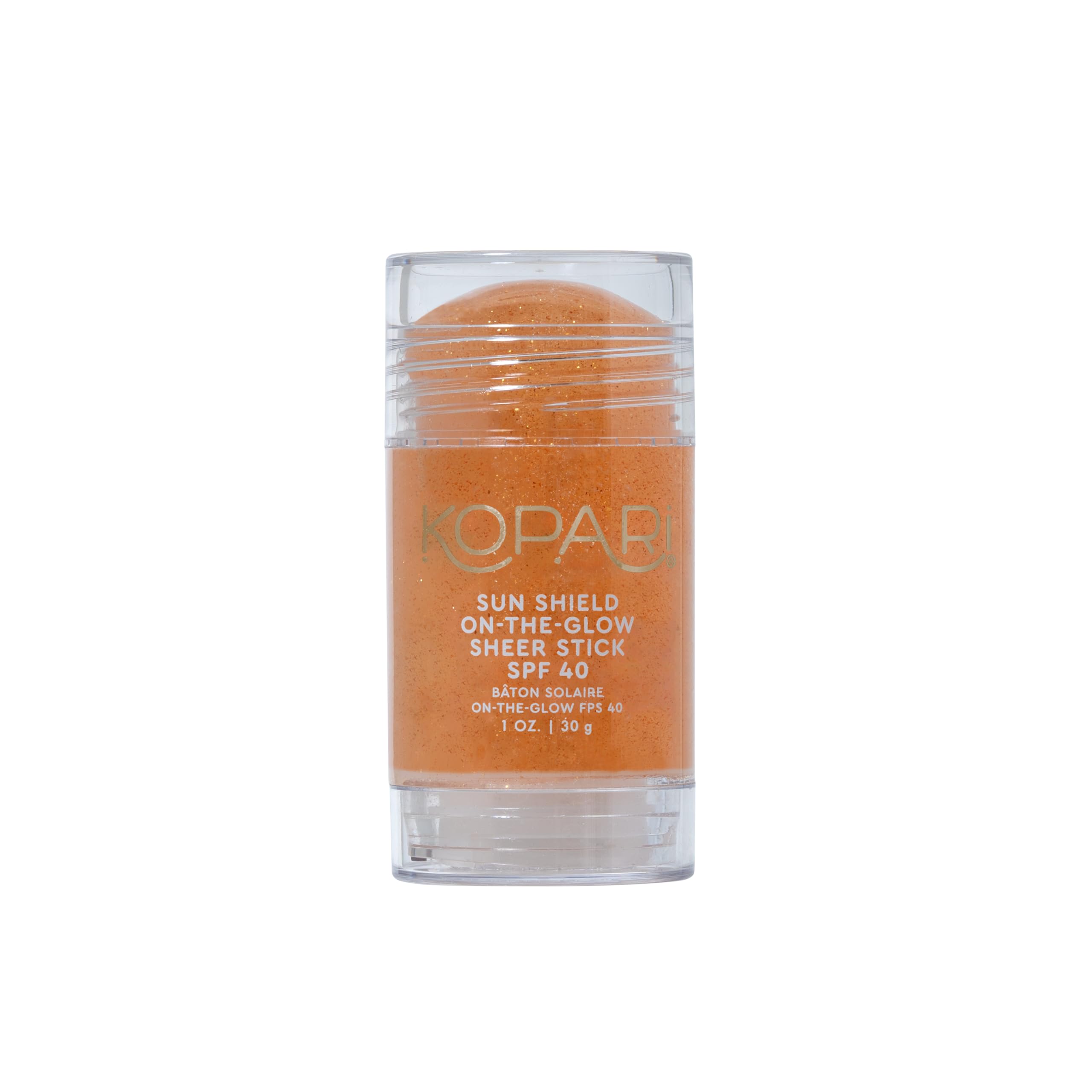 Kopari Sun Shield stick front packaging showing compact SPF 40 protection