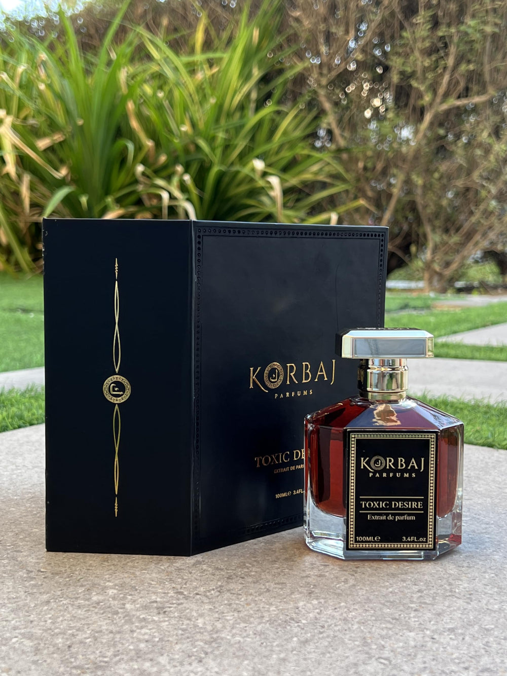 KORBAJ PARFUMS worn on model for evening wear showing confident allure