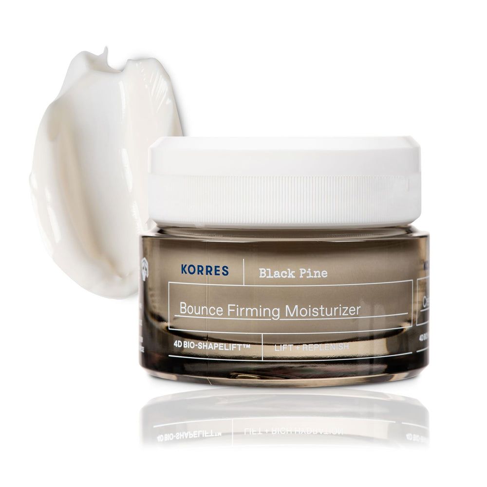KORRES black pine front jar showing label and recyclable packaging for natural firmness
