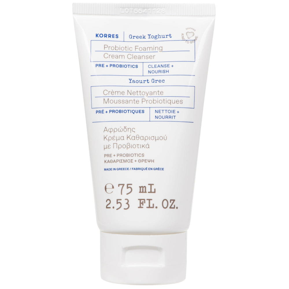 KORRES front packaging showing cleanser and travel-friendly benefit