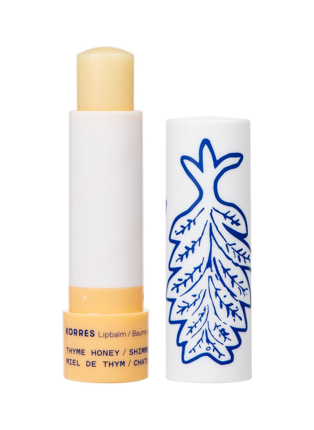 KORRES front packaging showing compact hydrating lip butter and benefits