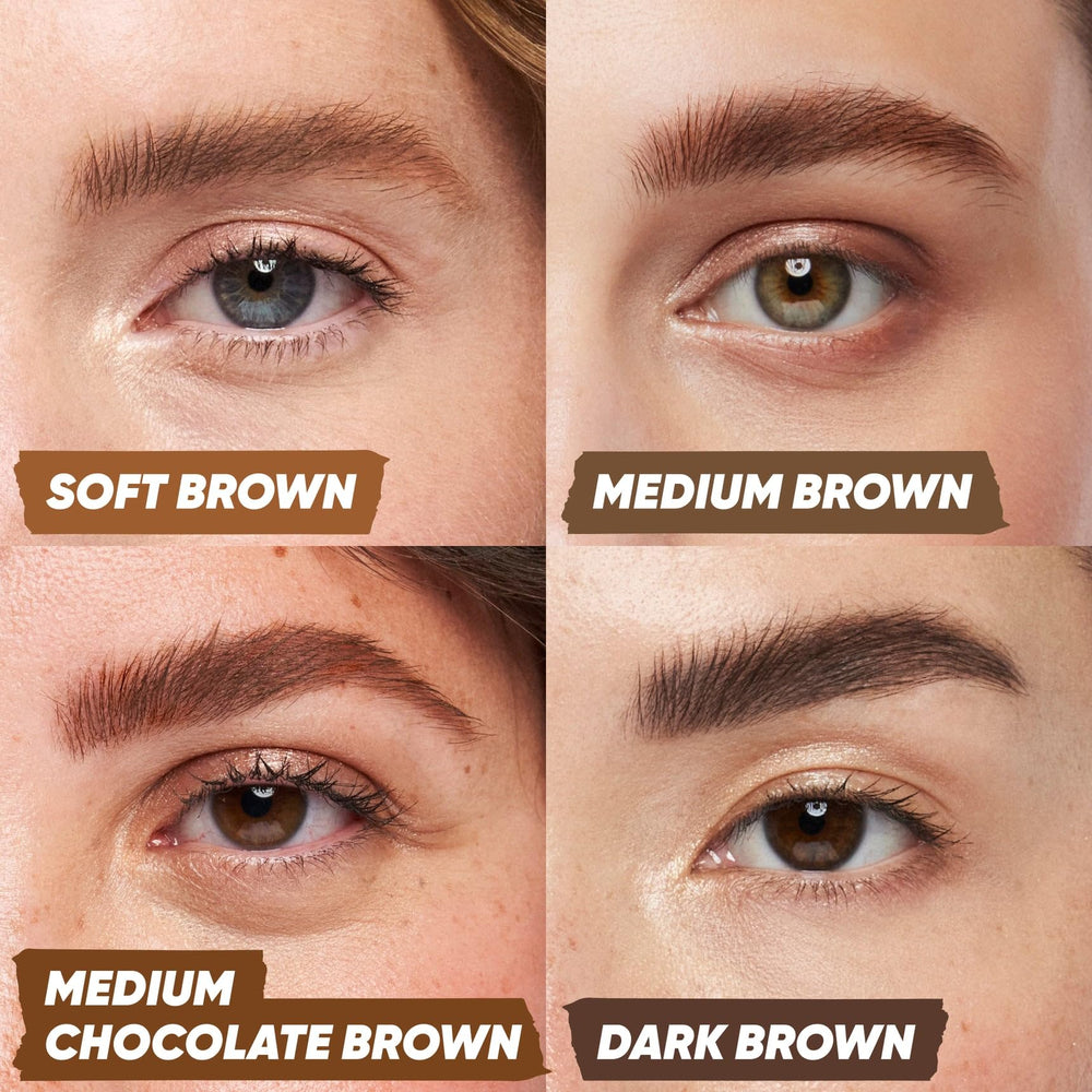 Kosas Air Brow before and after on brow showing fuller natural-looking volume benefit