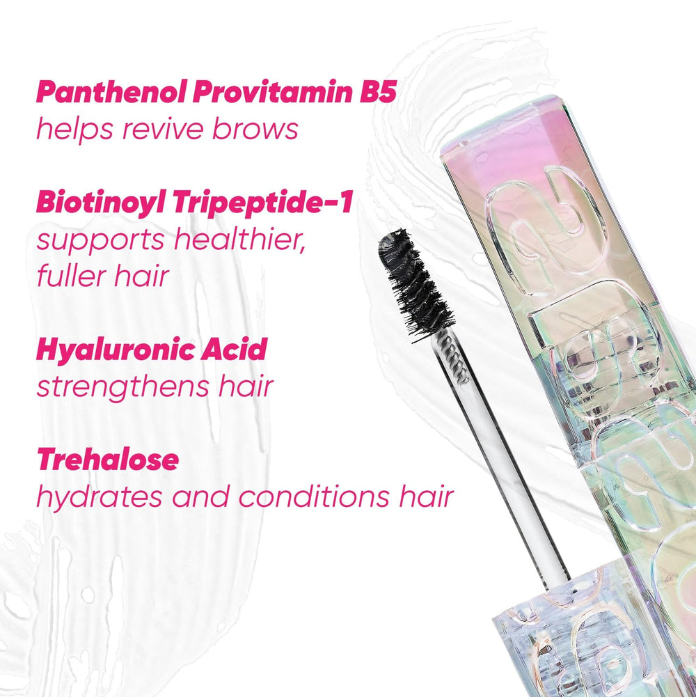 Kosas clear brow gel tube beside lipstick to show pocket portability