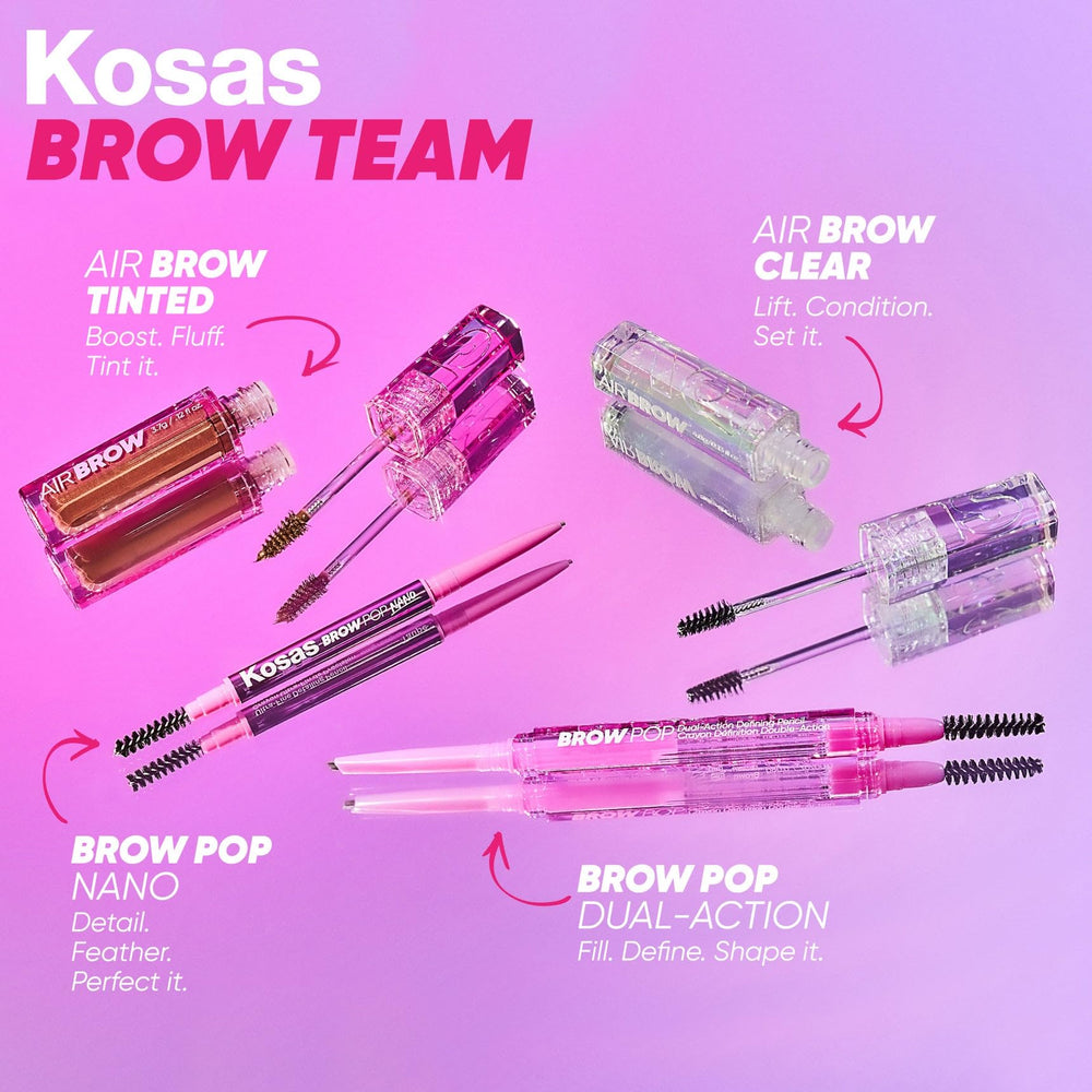 Kosas Air Brow arm swatch gradient showing shade depth and blendability benefit