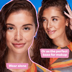 Kosas DreamBeam applied before foundation illustrating a primer-like finish