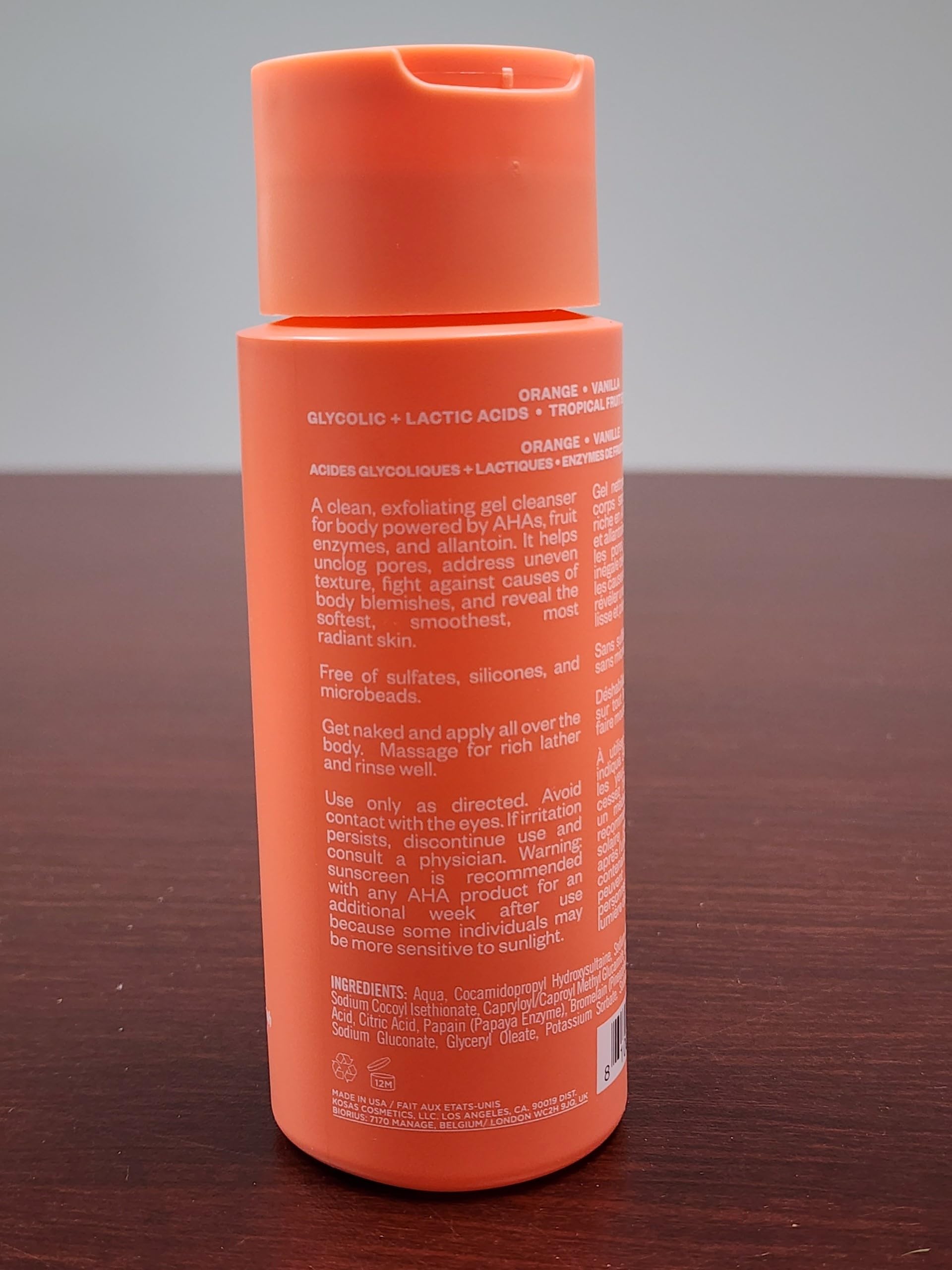 Kosas product label close-up highlighting acids and enzymes list