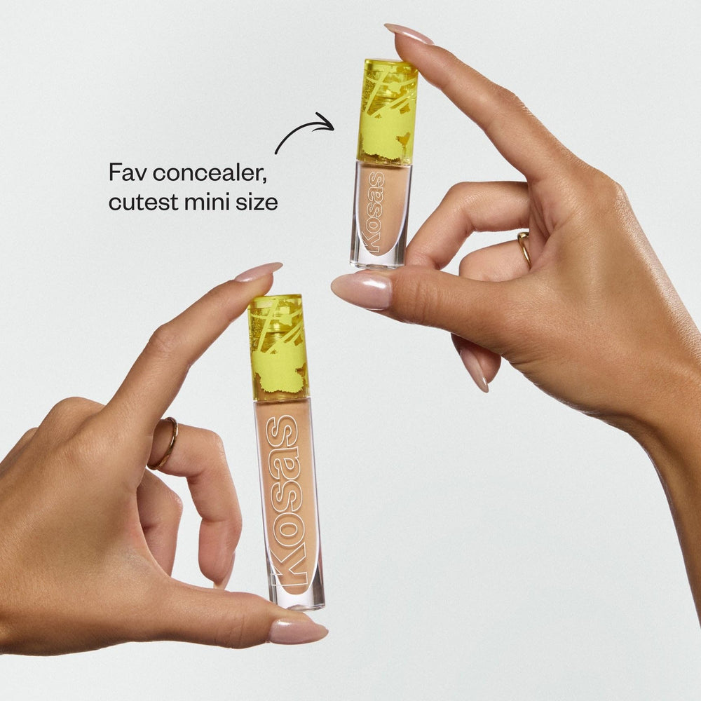 Kosas mini revealer before and after split face showing visible brightening effect