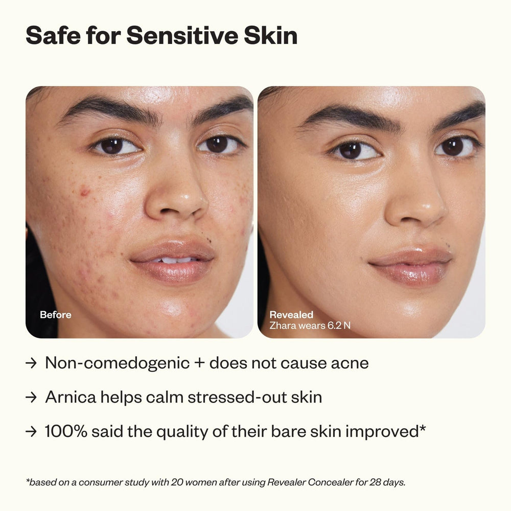 Kosas Mini Revealer applied under-eye showing brightening and de-puffing effect