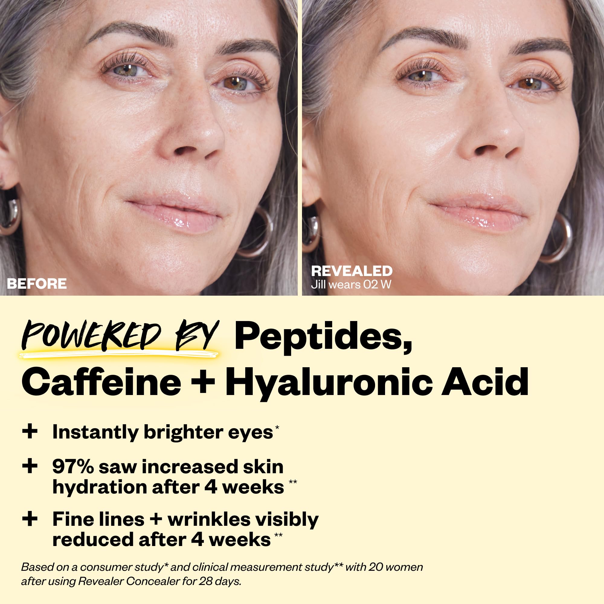 Model applying Kosas mini Revealer under eye showcasing reduced dark circle appearance