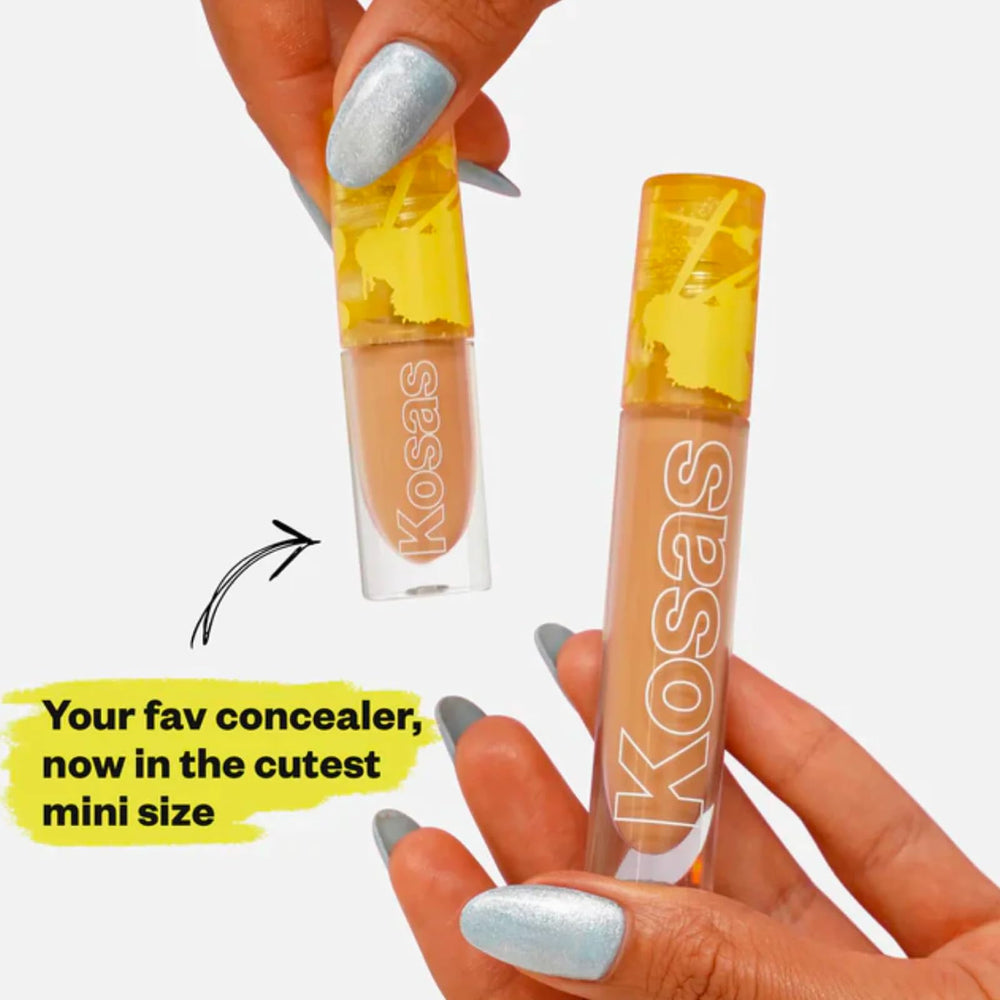 Kosas mini revealer under-eye demo showing brightening effect for reduced shadow appearance