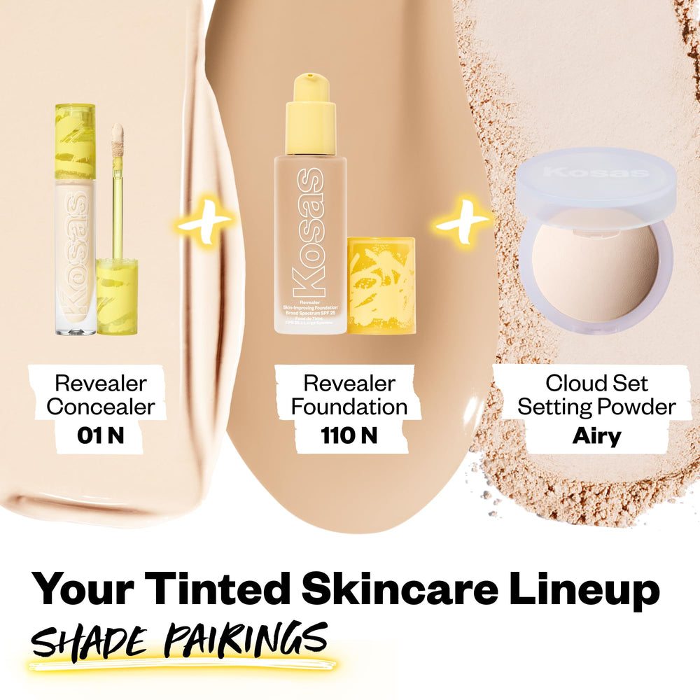 Kosas Revealer swatches near ingredient names highlighting hyaluronic acid hydration