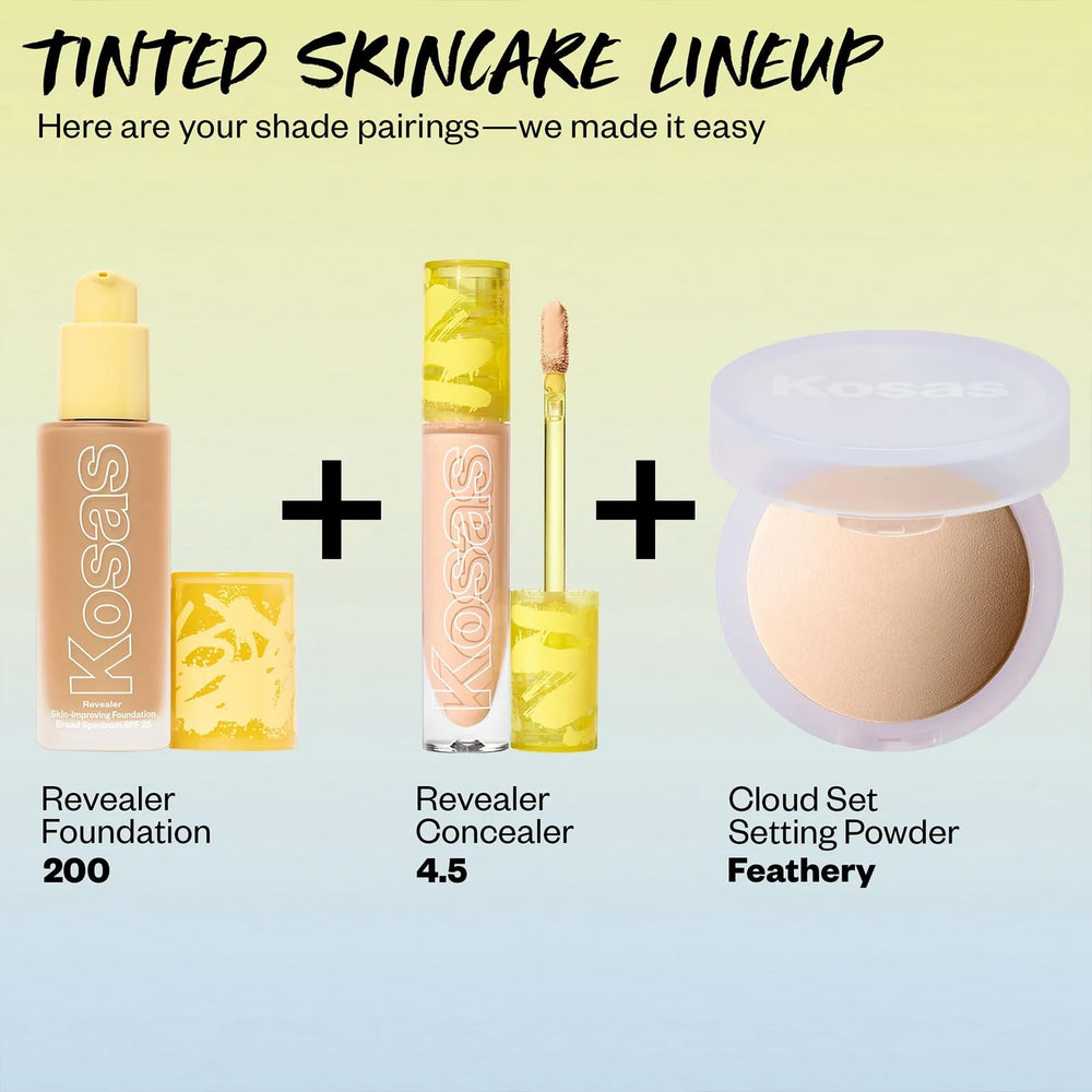 Kosas Revealer label close-up highlighting skincare ingredients and SPF 25 protection