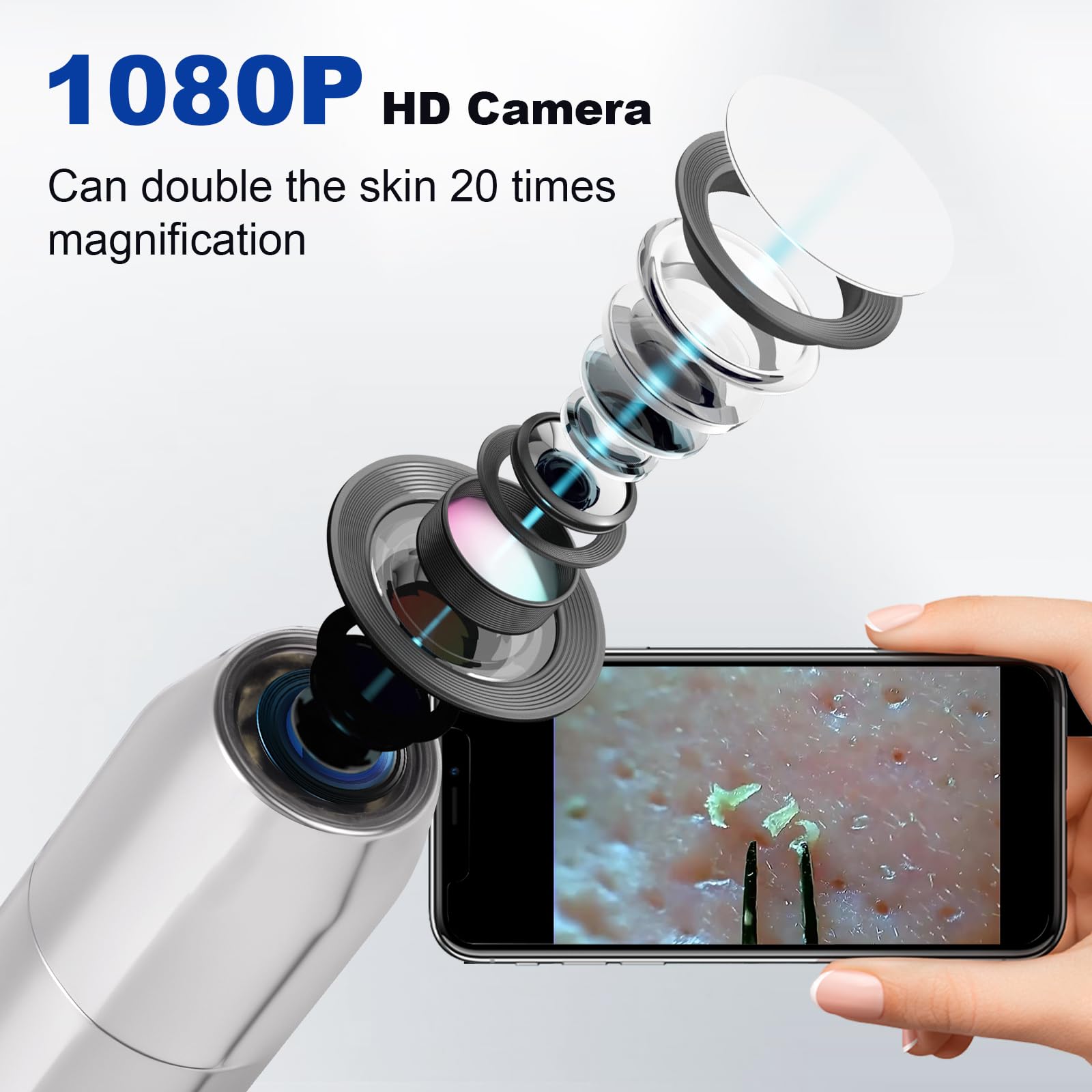 KOSIMAI close-up of 30x camera lens revealing precision and clearer pore targeting benefit