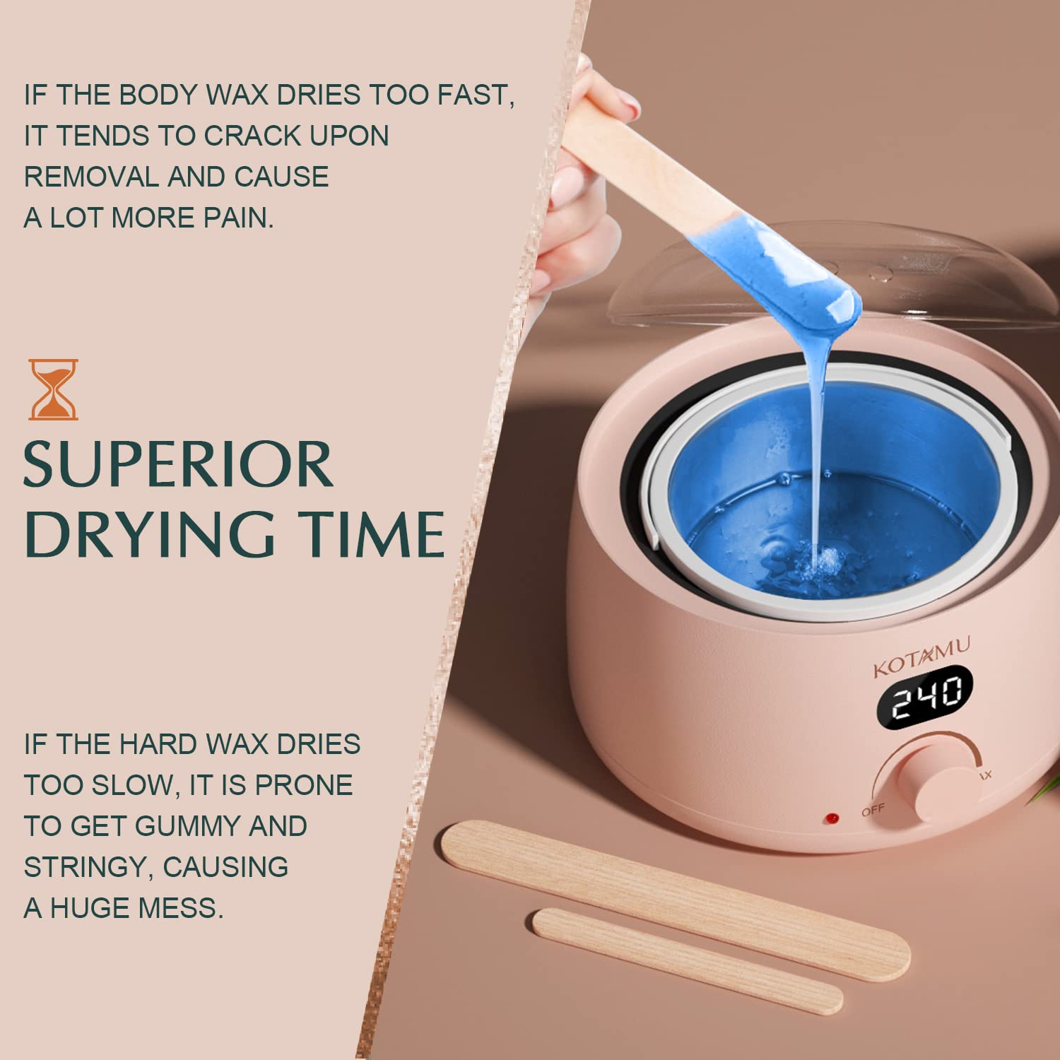 KOTAMU bikini waxing in use illustrating gentle, effective removal