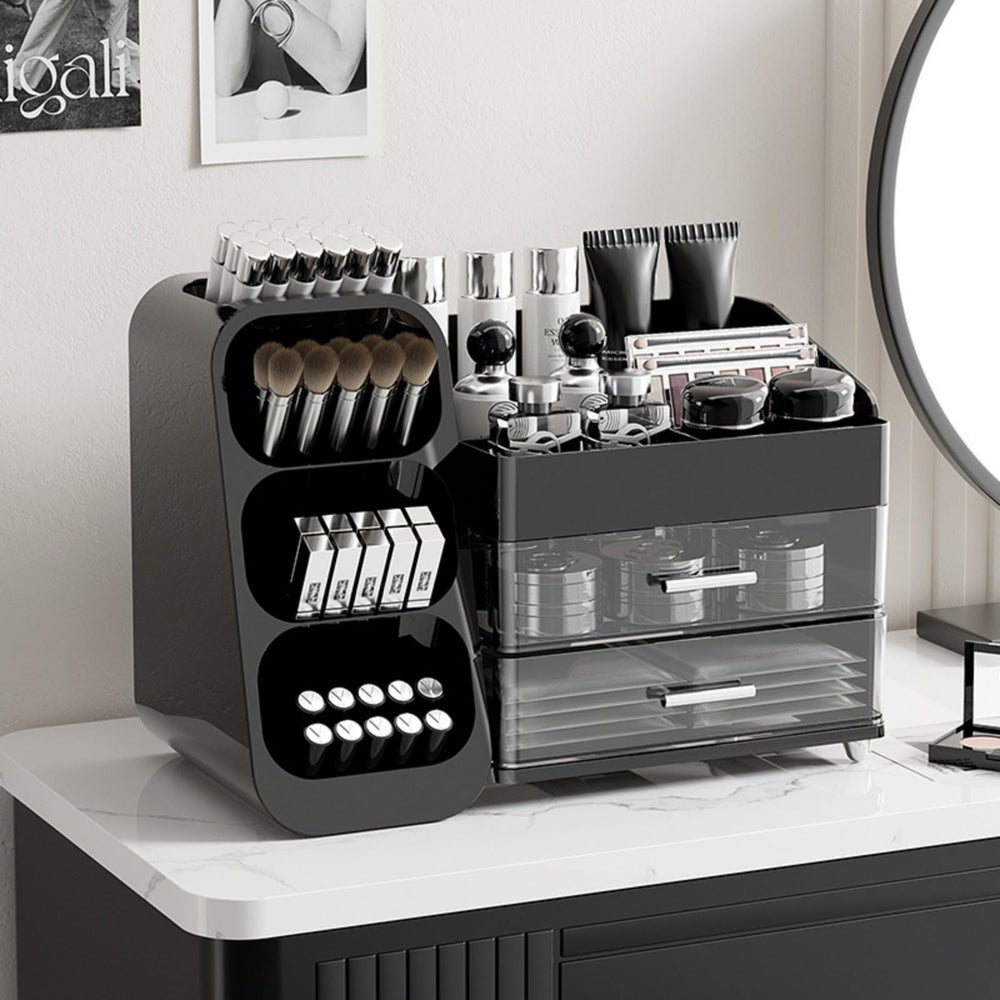 KQJS organizer in bathroom lifestyle scene keeping skincare organized and tidy benefit