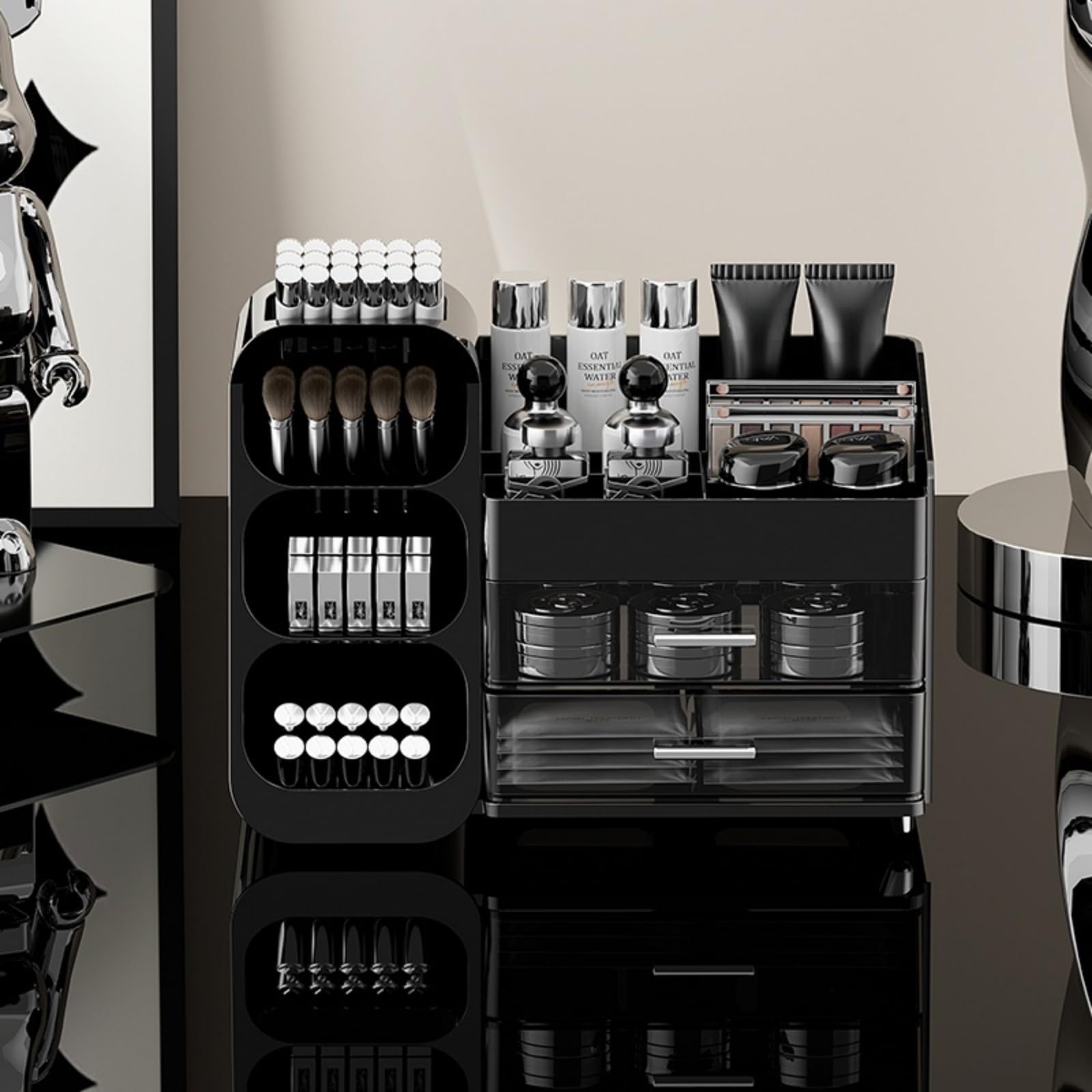KQJS open drawer filled with palettes and masks showcasing high-capacity storage benefit
