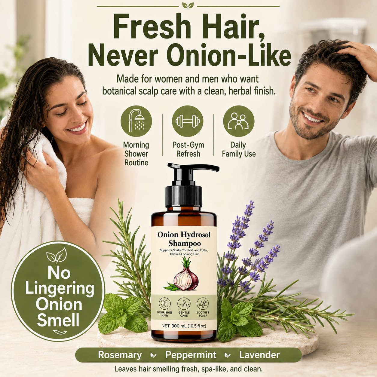 Kranla shampoo in hands on wet hair demonstrating use