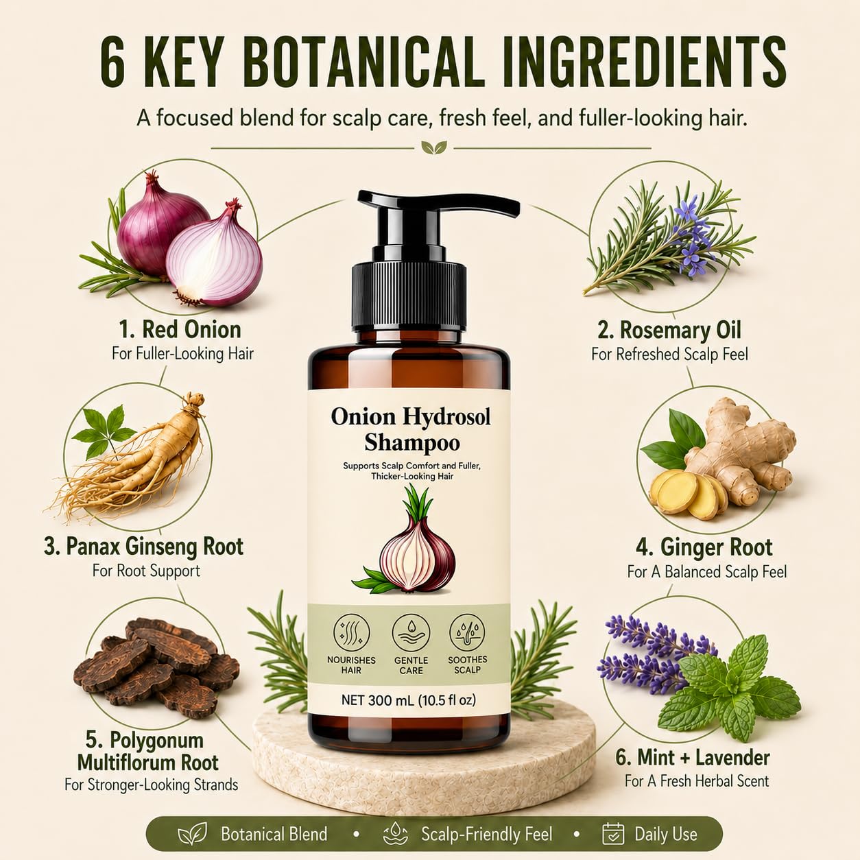 Kranla product label highlighting onion hydrosol and biotin