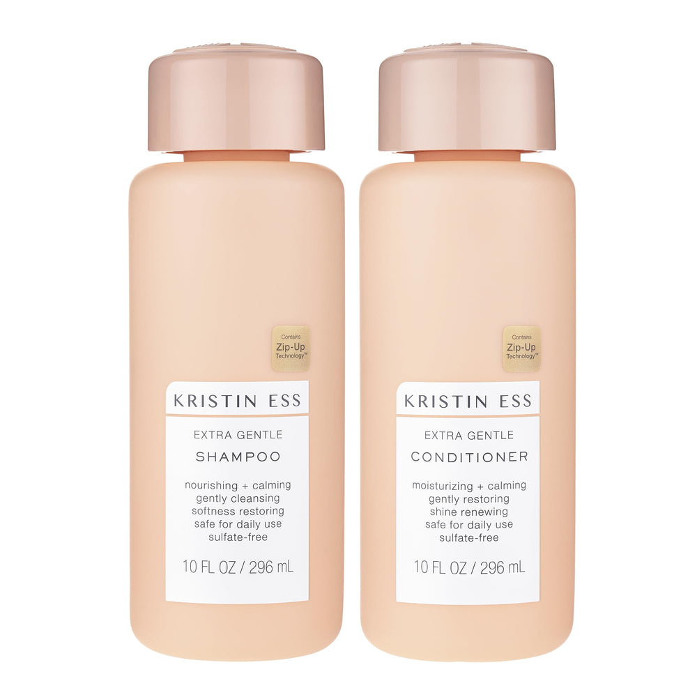 Kristin Ess front packaging showing bottles, gentle cleansing and softening benefits