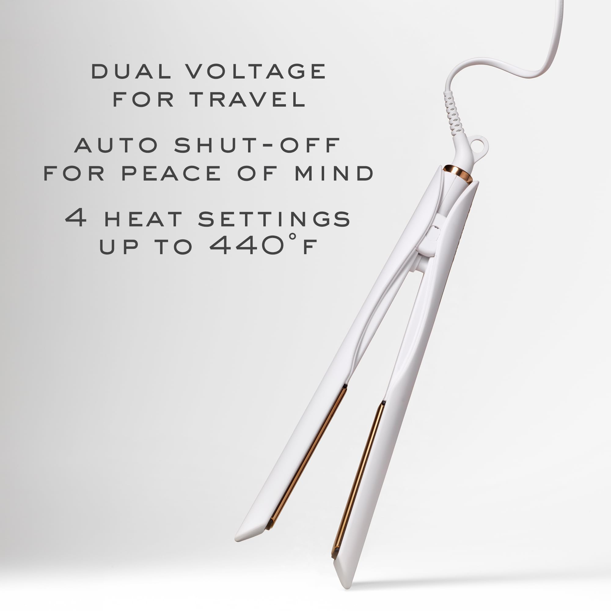 Kristin Ess close-up of gold titanium plates highlighting smooth surface for even heat and frizz reduction