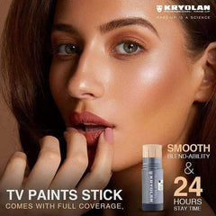 kryolan TV Paint Stick extended to show creamy stick texture and application ease