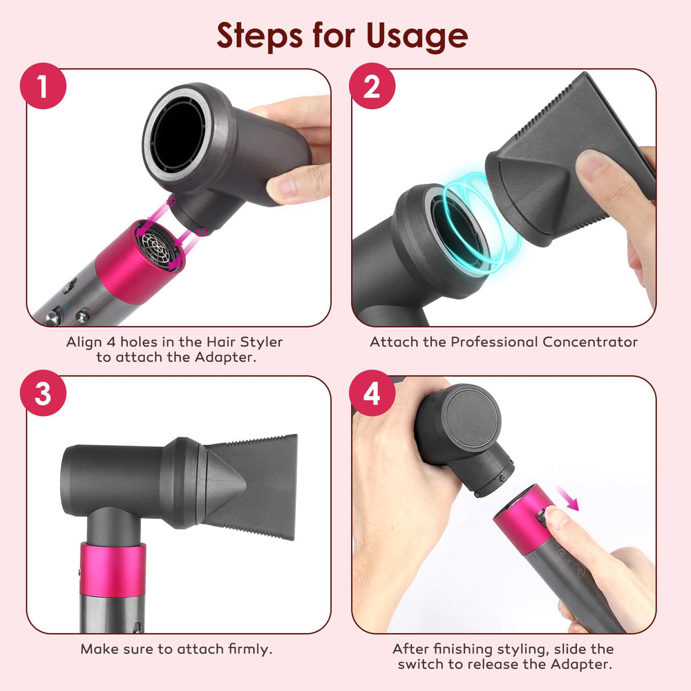 Kuflant concentrator in use on hair delivering precise smoothing effect