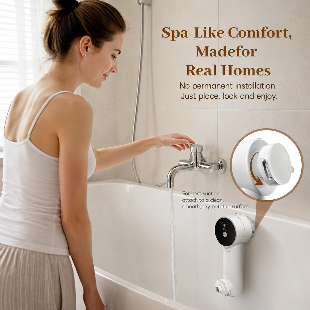 KUNORIQ producing bubbles in a bathtub to create a relaxing spa atmosphere