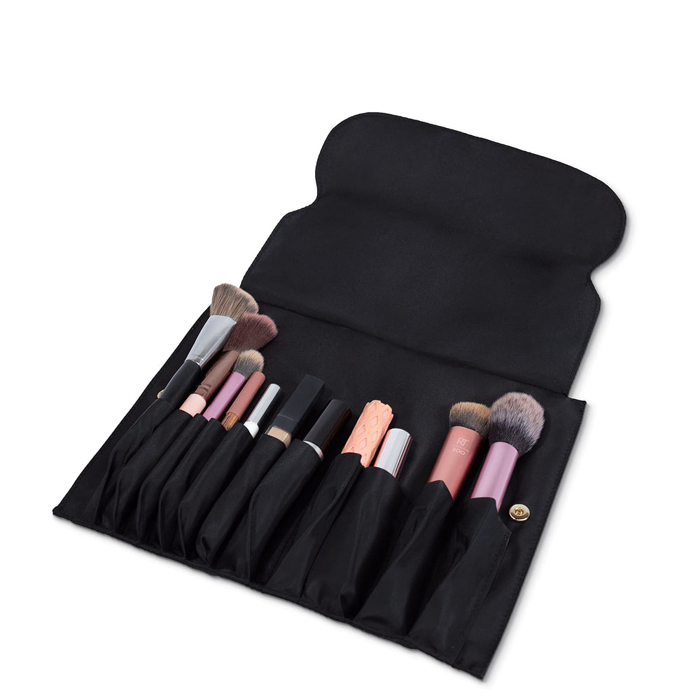 KUSSHI front view of snap-in brush organizer showing compact layout and secure snaps