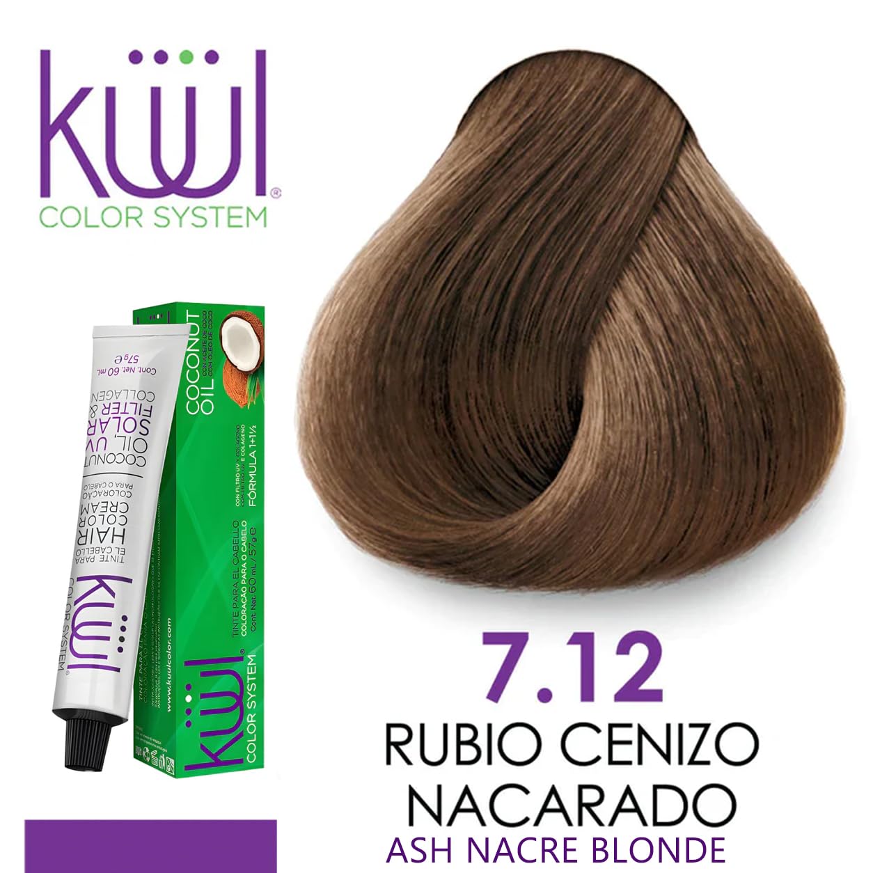 küül 7.12 single hair strand result showing smooth, shiny ash-nacre finish