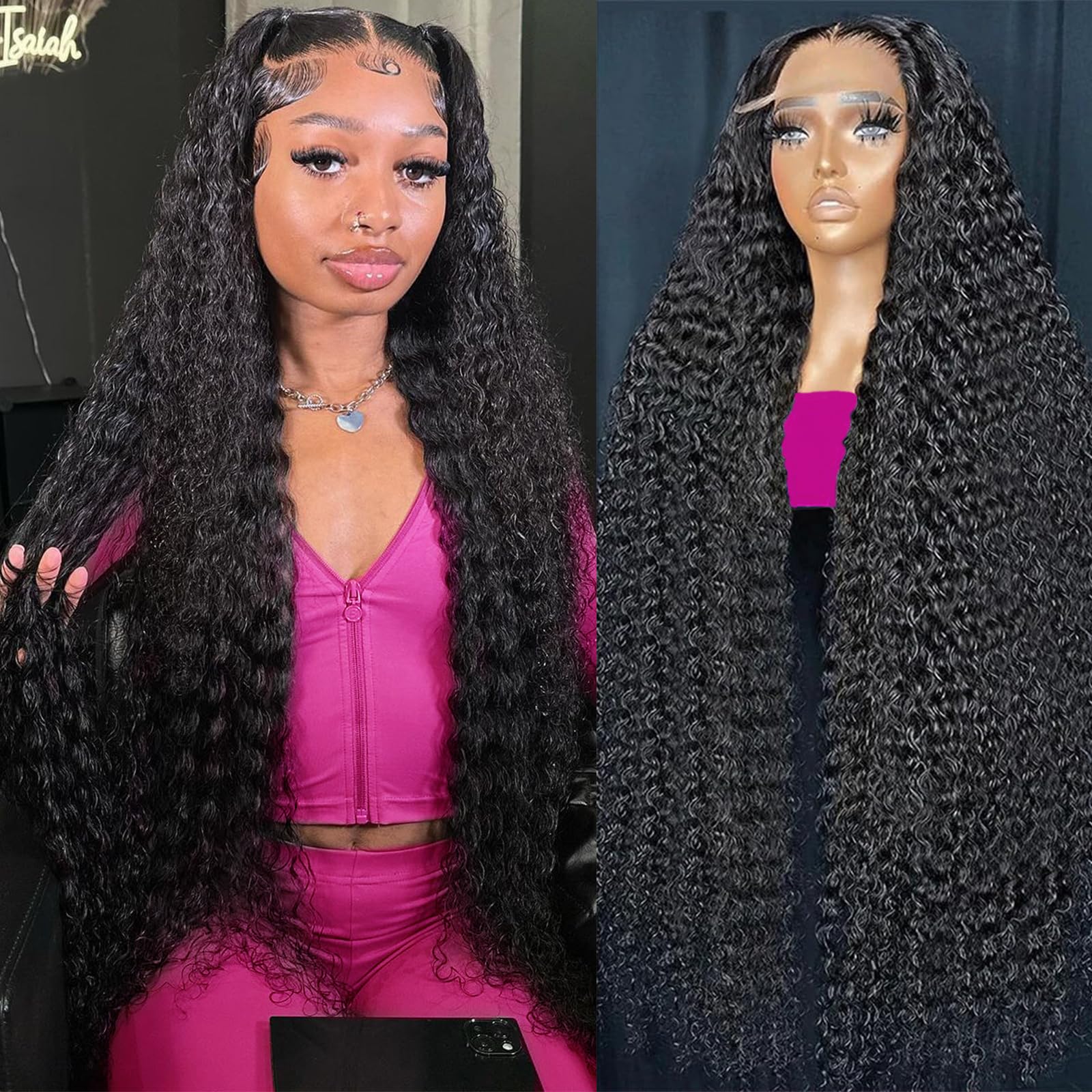 KVFCT front view 30 inch deep wave wig showing full waves and natural volume