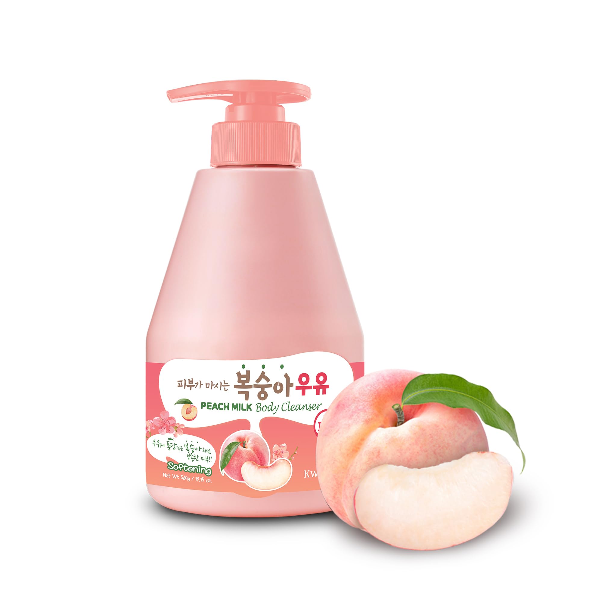 Kwailnara front bottle view showing size and peach milk packaging benefit: clear purchase choice