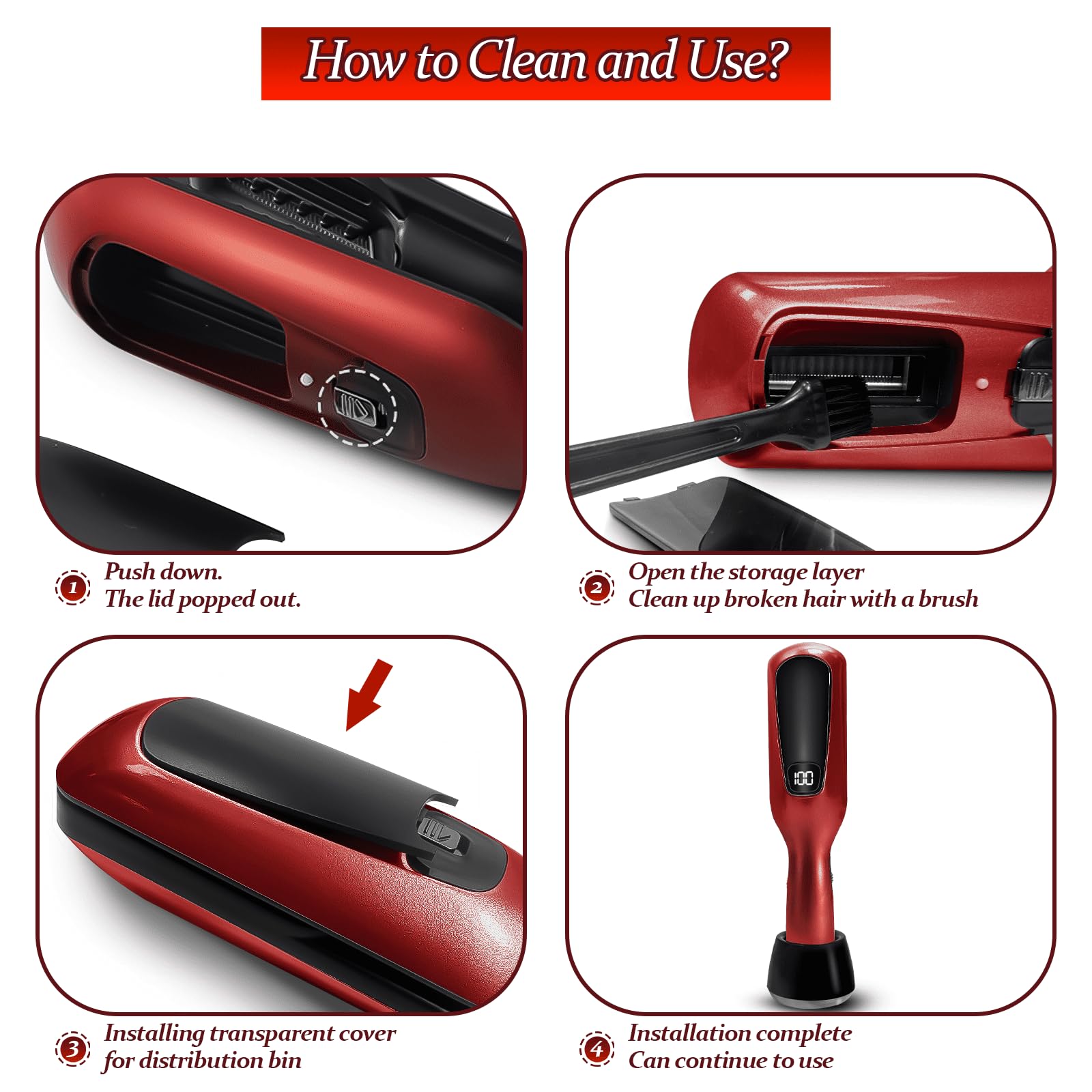 KYFIU trimmer used with hair clips demonstrating sectioning for precise, even trimming
