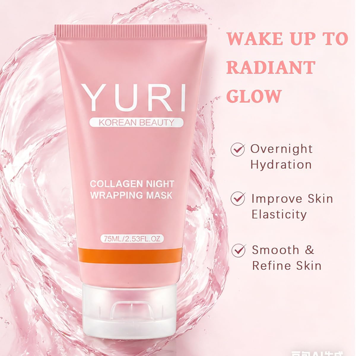 Bathroom shelf with Kyralth YURI mask in routine setting conveying daily use benefit