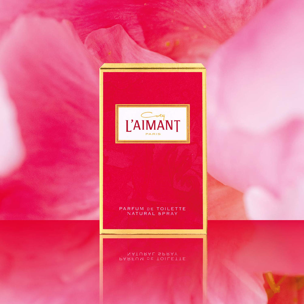 L'Aimant by Coty styled on vanity to show elegance and everyday placement benefit