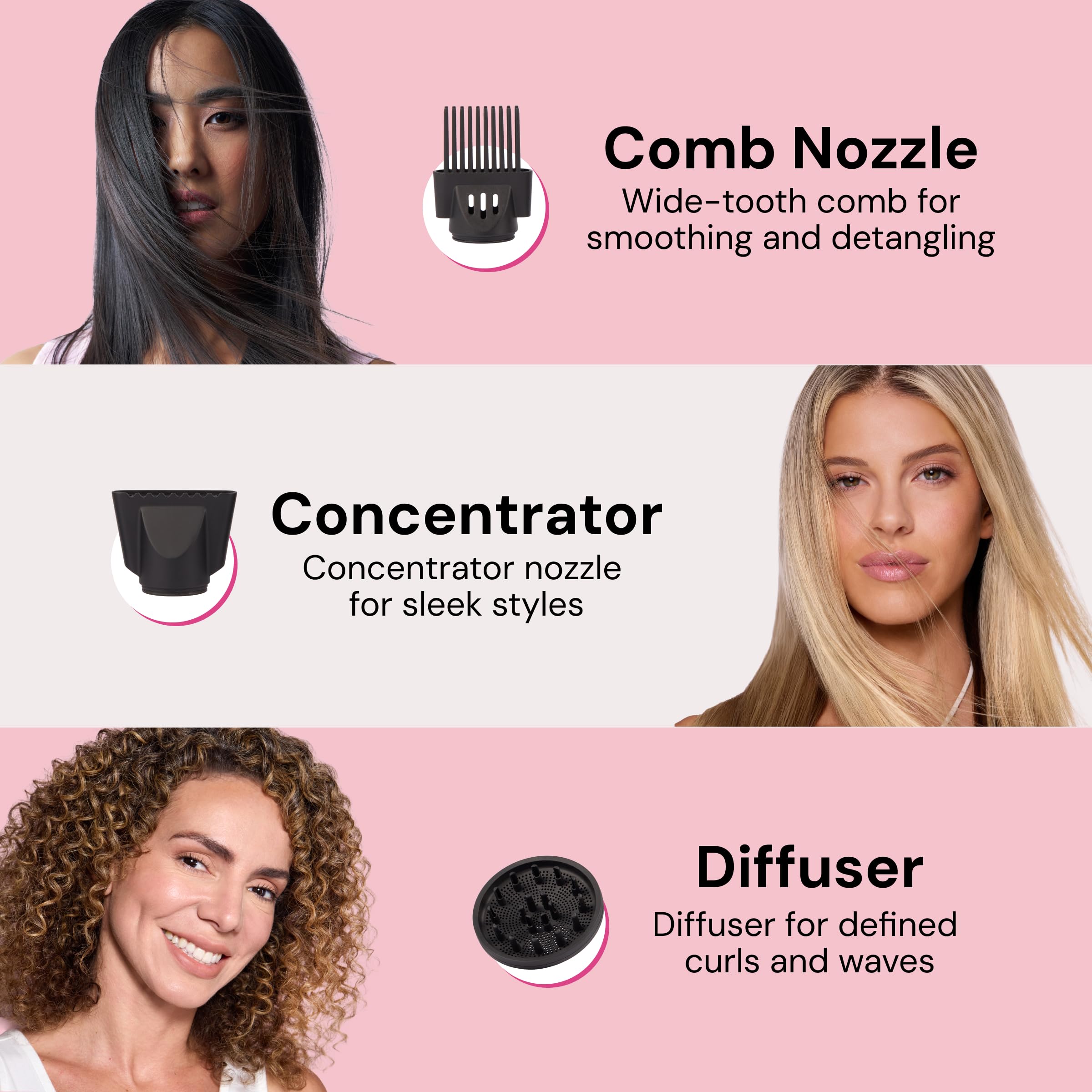 L'ANGE HAIR wide-tooth comb attachment illustrating gentle detangling benefit