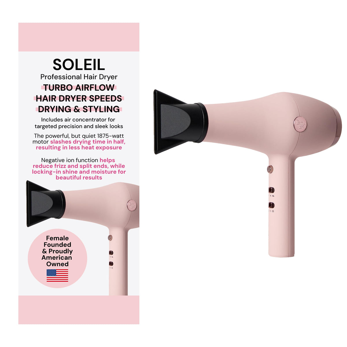 L'Ange Hair Soleil front view blush showing sleek design and easy grip benefit